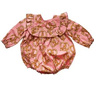 PINK CHICKEN PRETZEL BUBBLE ROMPER